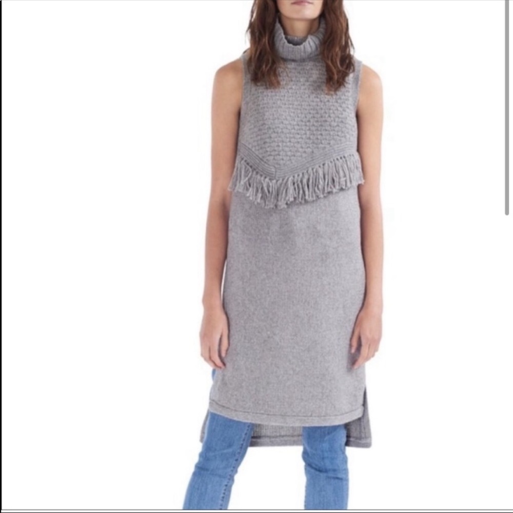 Anthropologie Nomad Morgan Carper Alpina  fringe sweater knit tunic dress